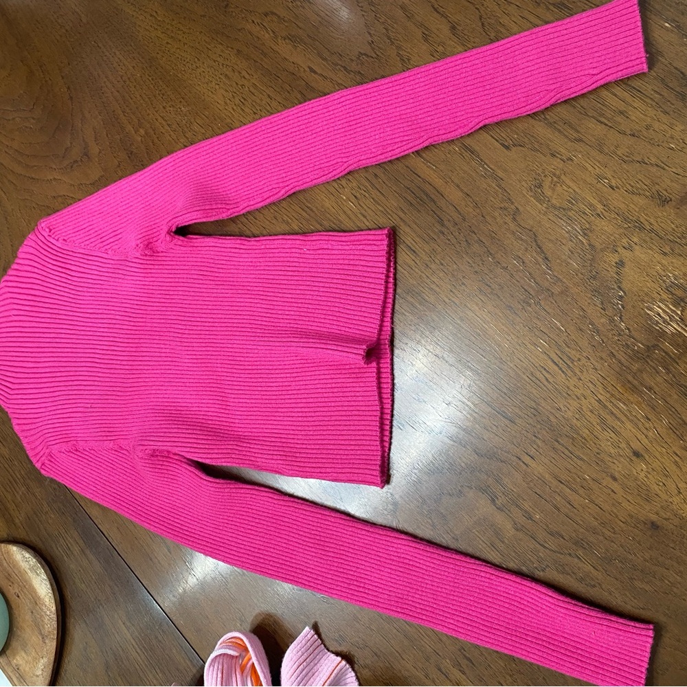 SHEIN Vibrant Pink Ribbed Cardigan